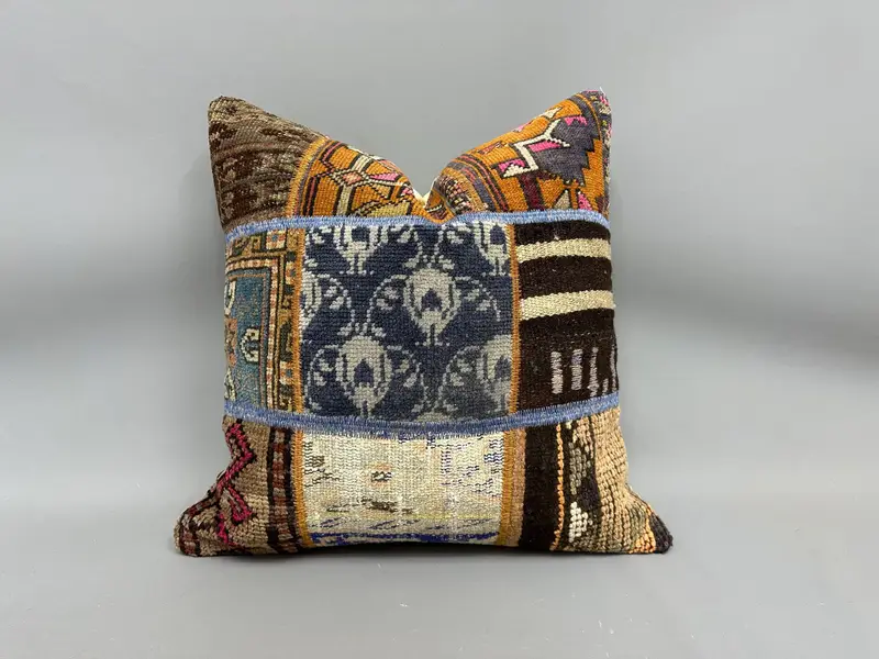 Kilim Pillow Cover, Turkish Kilim Pillow, Boho Pillow, Pillow Cover, Traditional Pillow Sham, Patio Pillow Case, 24x24 Brown Pillow Sham - 1