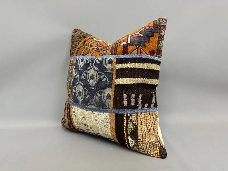 Kilim Pillow Cover, Turkish Kilim Pillow, Boho Pillow, Pillow Cover, Traditional Pillow Sham, Patio Pillow Case, 24x24 Brown Pillow Sham - 3