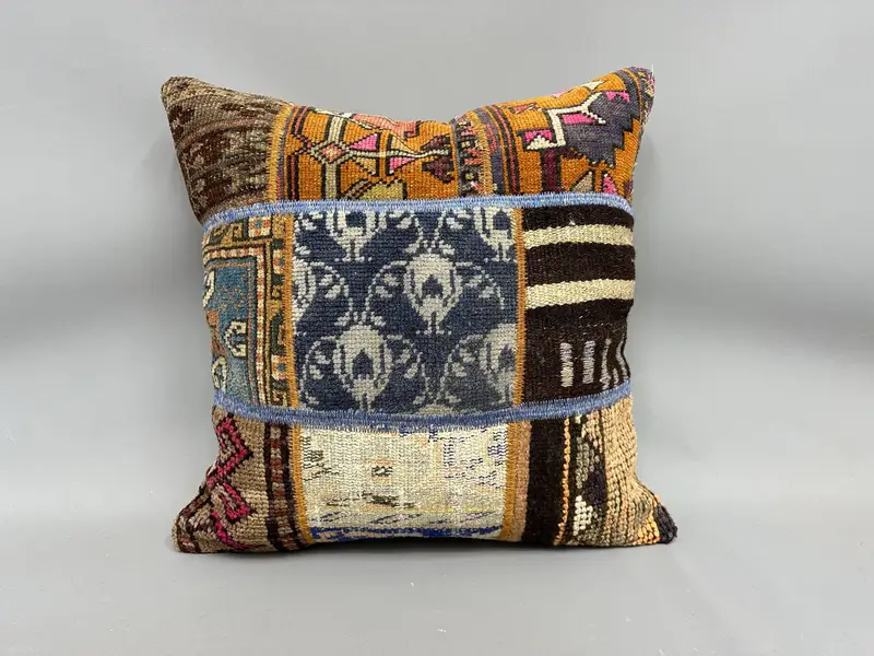 Kilim Pillow Cover, Turkish Kilim Pillow, Boho Pillow, Pillow Cover, Traditional Pillow Sham, Patio Pillow Case, 24x24 Brown Pillow Sham - 4
