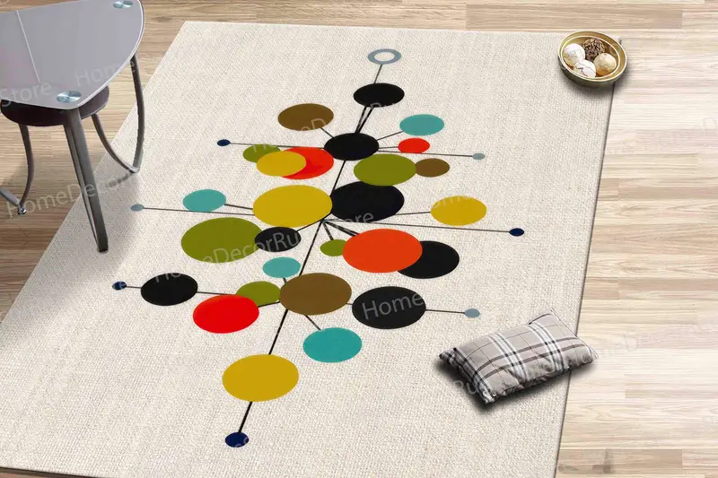 エレガントなプリントラグ: モダンな空間のためのミニマリストボヘミアンデザイン