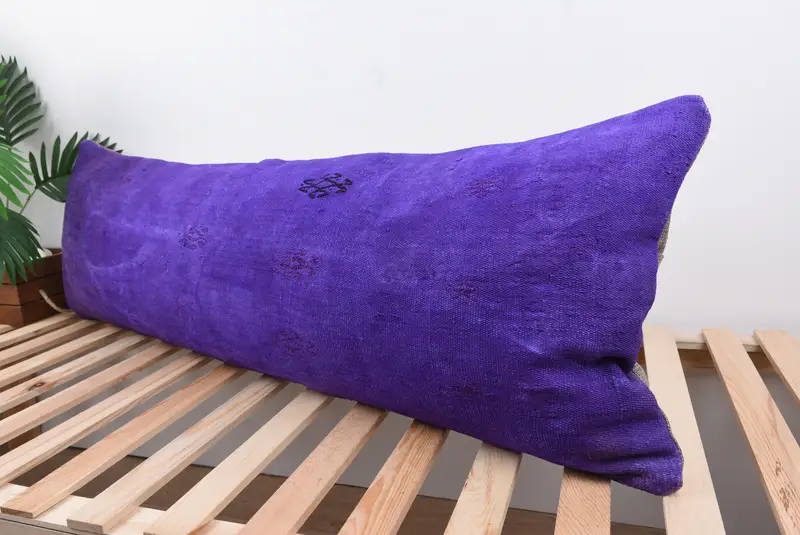 Anatolian Pillow Sham, Turkish Kilim Pillow, Cushion, Ethnical Kilim Rug Pillow, Pillow for Couch, 16x48 Purple Pillow Sham, Colorful Cushion - 5