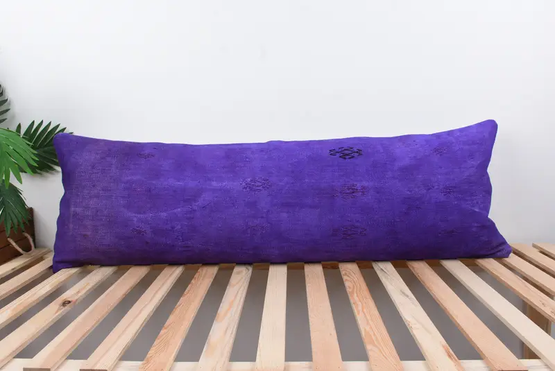 Anatolian Pillow Sham, Turkish Kilim Pillow, Cushion, Ethnical Kilim Rug Pillow, Pillow for Couch, 16x48 Purple Pillow Sham, Colorful Cushion - 1