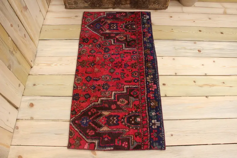 Alfombra hecha a mano en rosa y azul, lunares de 0,1x3,3 pies