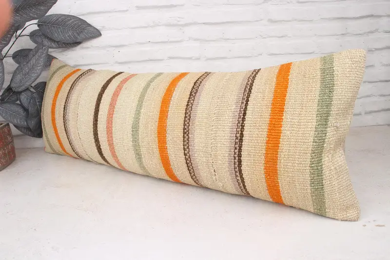 Pillow Cover, Ethnical Kilim Rug Pillow, Toss Cushion Cover, Boho Pillow Sham Cover, Vintage Pillow, 12x36 Beige Pillow Sham, Luxury Pillow Cover - 4
