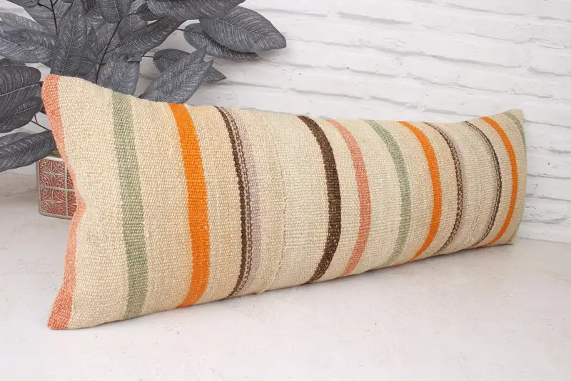 Pillow Cover, Ethnical Kilim Rug Pillow, Toss Cushion Cover, Boho Pillow Sham Cover, Vintage Pillow, 12x36 Beige Pillow Sham, Luxury Pillow Cover - 3