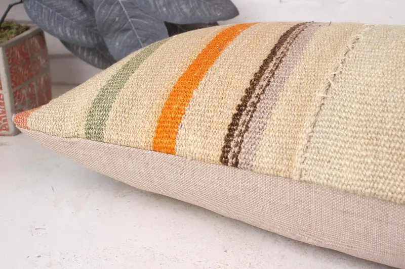 Pillow Cover, Ethnical Kilim Rug Pillow, Toss Cushion Cover, Boho Pillow Sham Cover, Vintage Pillow, 12x36 Beige Pillow Sham, Luxury Pillow Cover - 6