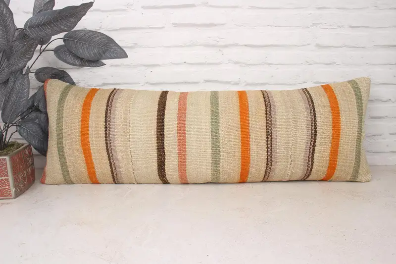 Pillow Cover, Ethnical Kilim Rug Pillow, Toss Cushion Cover, Boho Pillow Sham Cover, Vintage Pillow, 12x36 Beige Pillow Sham, Luxury Pillow Cover - 1