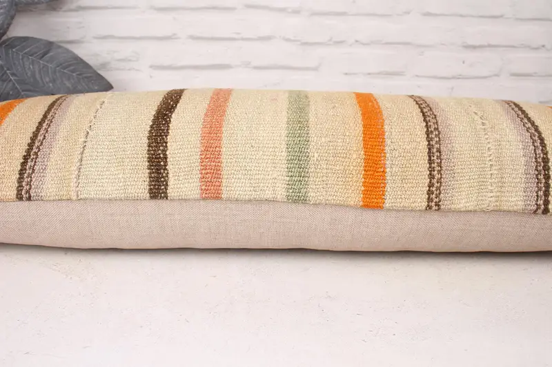 Pillow Cover, Ethnical Kilim Rug Pillow, Toss Cushion Cover, Boho Pillow Sham Cover, Vintage Pillow, 12x36 Beige Pillow Sham, Luxury Pillow Cover - 5