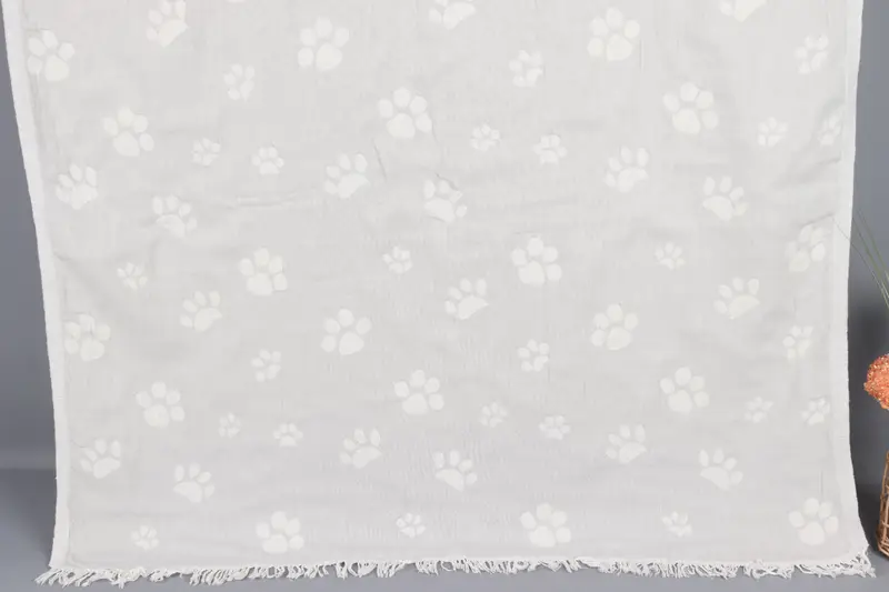 Custom Beach Towel Light Gray Paw Design, Organic Cotton, 36x71 Inches