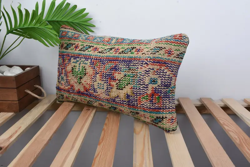 Pet Pillow, Colorful Pillow Sham, Kilim Pillow Cover, Cushion Case, Pillow for Couch, 12x20 Blue Pillow, Ethnic Cushion Cover, Vintage Pillow - 5