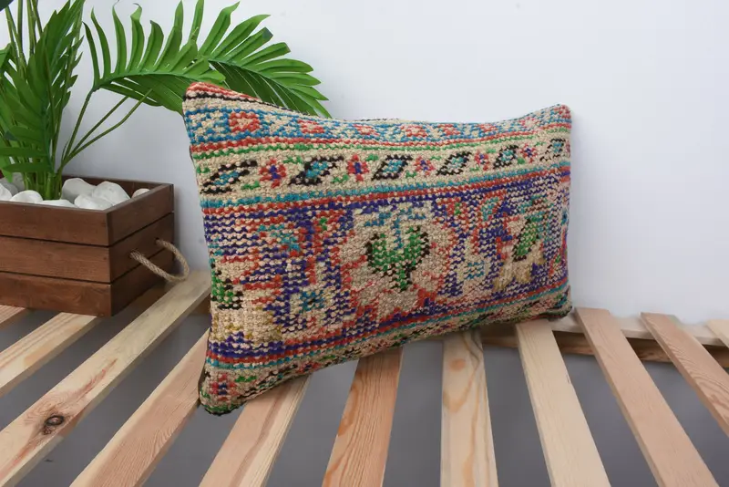 Pet Pillow, Colorful Pillow Sham, Kilim Pillow Cover, Cushion Case, Pillow for Couch, 12x20 Blue Pillow, Ethnic Cushion Cover, Vintage Pillow - 4