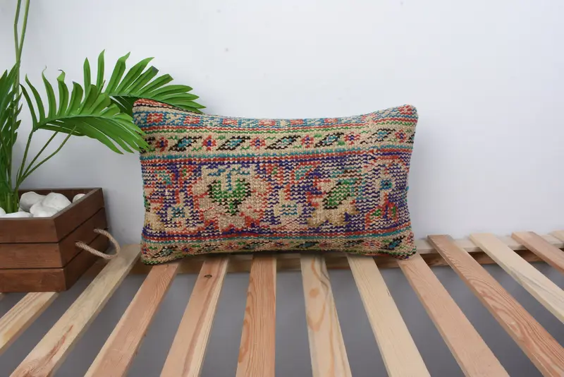 Pet Pillow, Colorful Pillow Sham, Kilim Pillow Cover, Cushion Case, Pillow for Couch, 12x20 Blue Pillow, Ethnic Cushion Cover, Vintage Pillow - 1