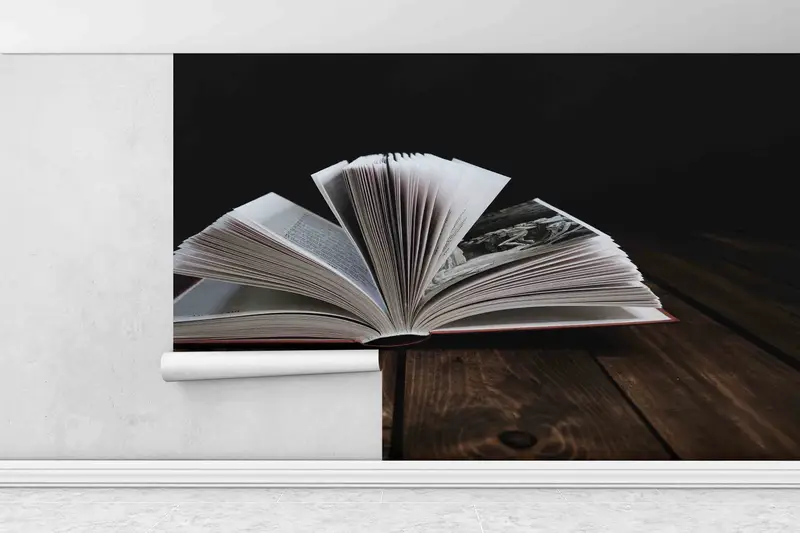 Office Wall Mural, Modern Wall Poster, Book On The Table Photo Mural, Book Lover Gift Wall Mural, Peel And Stick Wallpaper, - 1
