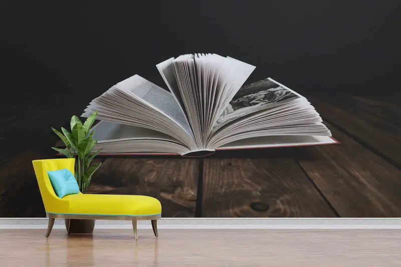 Office Wall Mural, Modern Wall Poster, Book On The Table Photo Mural, Book Lover Gift Wall Mural, Peel And Stick Wallpaper, - 4