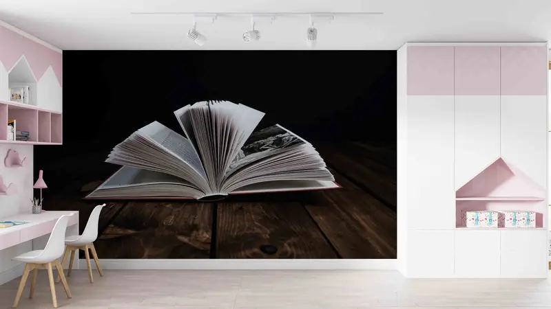 Office Wall Mural, Modern Wall Poster, Book On The Table Photo Mural, Book Lover Gift Wall Mural, Peel And Stick Wallpaper, - 3