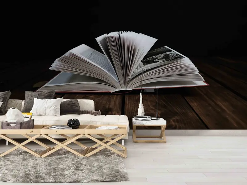 Office Wall Mural, Modern Wall Poster, Book On The Table Photo Mural, Book Lover Gift Wall Mural, Peel And Stick Wallpaper, - 2