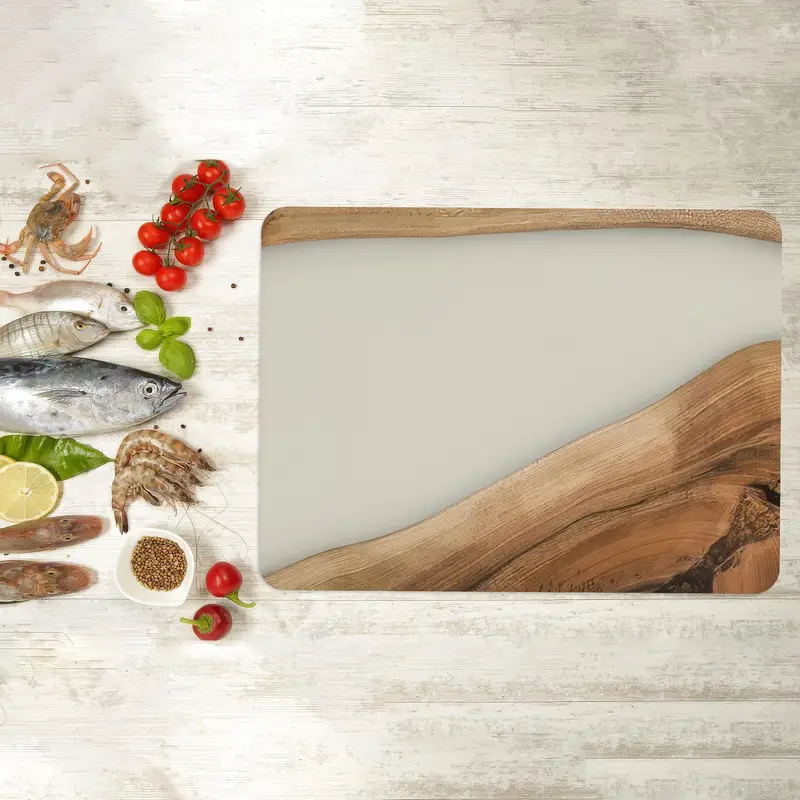 Woodgrain-Printed Glass Cutting Board with Tempered Safety