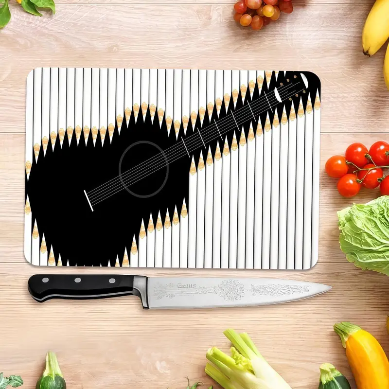 Özel Siyah Beyaz Tasarımlı Modern Cam Kesim Tahtası