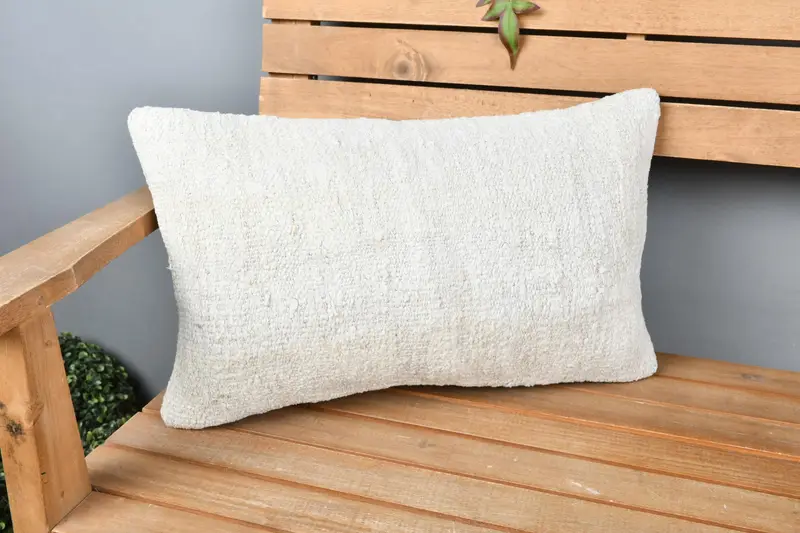 Turkish Kilim Pillow, Sofa Bolster Cushion Case, Pillow Cover, Vintage Kilim Pillow, 12x20 White Pillow, Vintage Kilim Throw Pillow - 1