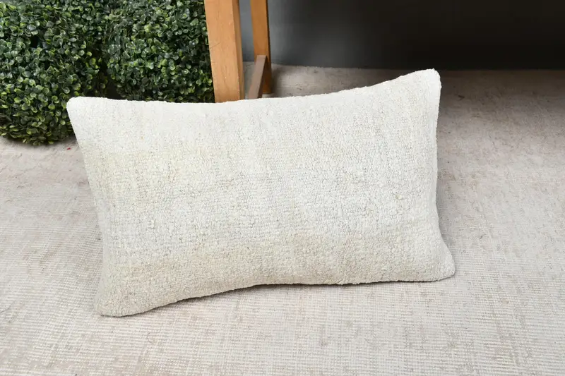 Turkish Kilim Pillow, Sofa Bolster Cushion Case, Pillow Cover, Vintage Kilim Pillow, 12x20 White Pillow, Vintage Kilim Throw Pillow - 7