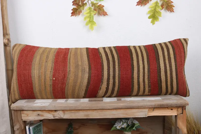 Vintage Kilim Pillow, Aztec Pillow Case, Home Decor Pillow, Sofa Bolster Pillow Cover, Pillow for Couch, Cushion Case, 12x36 Red Pillow - 2