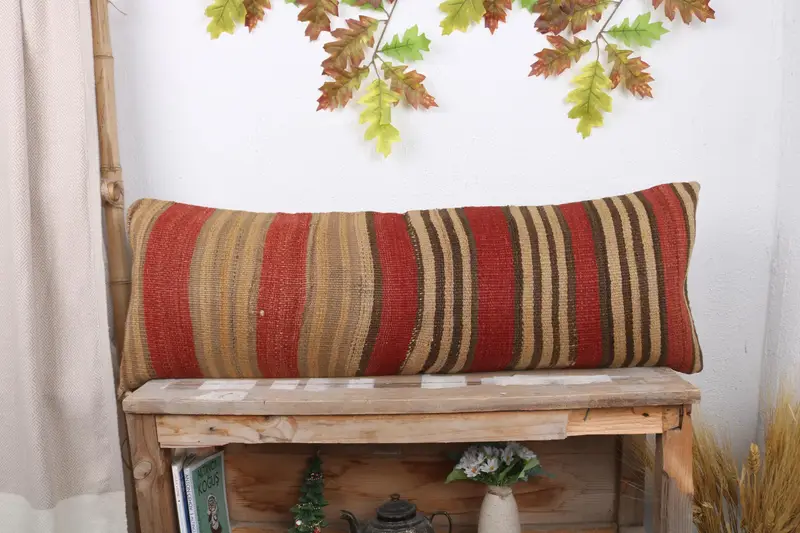 Vintage Kilim Pillow, Aztec Pillow Case, Home Decor Pillow, Sofa Bolster Pillow Cover, Pillow for Couch, Cushion Case, 12x36 Red Pillow - 1