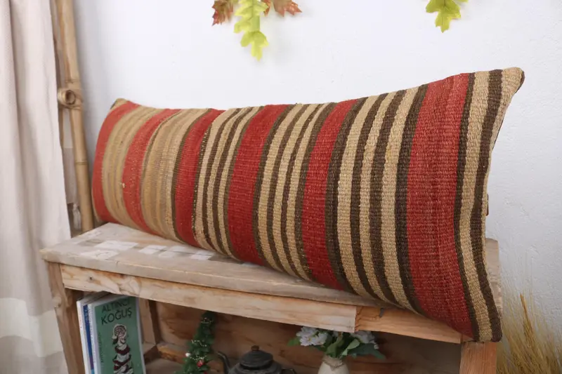 Vintage Kilim Pillow, Aztec Pillow Case, Home Decor Pillow, Sofa Bolster Pillow Cover, Pillow for Couch, Cushion Case, 12x36 Red Pillow - 4