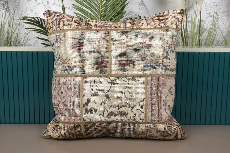Turkish Antique Pillow Case, Gift for Mom 60x60 cm Beige Pillowcase - 1