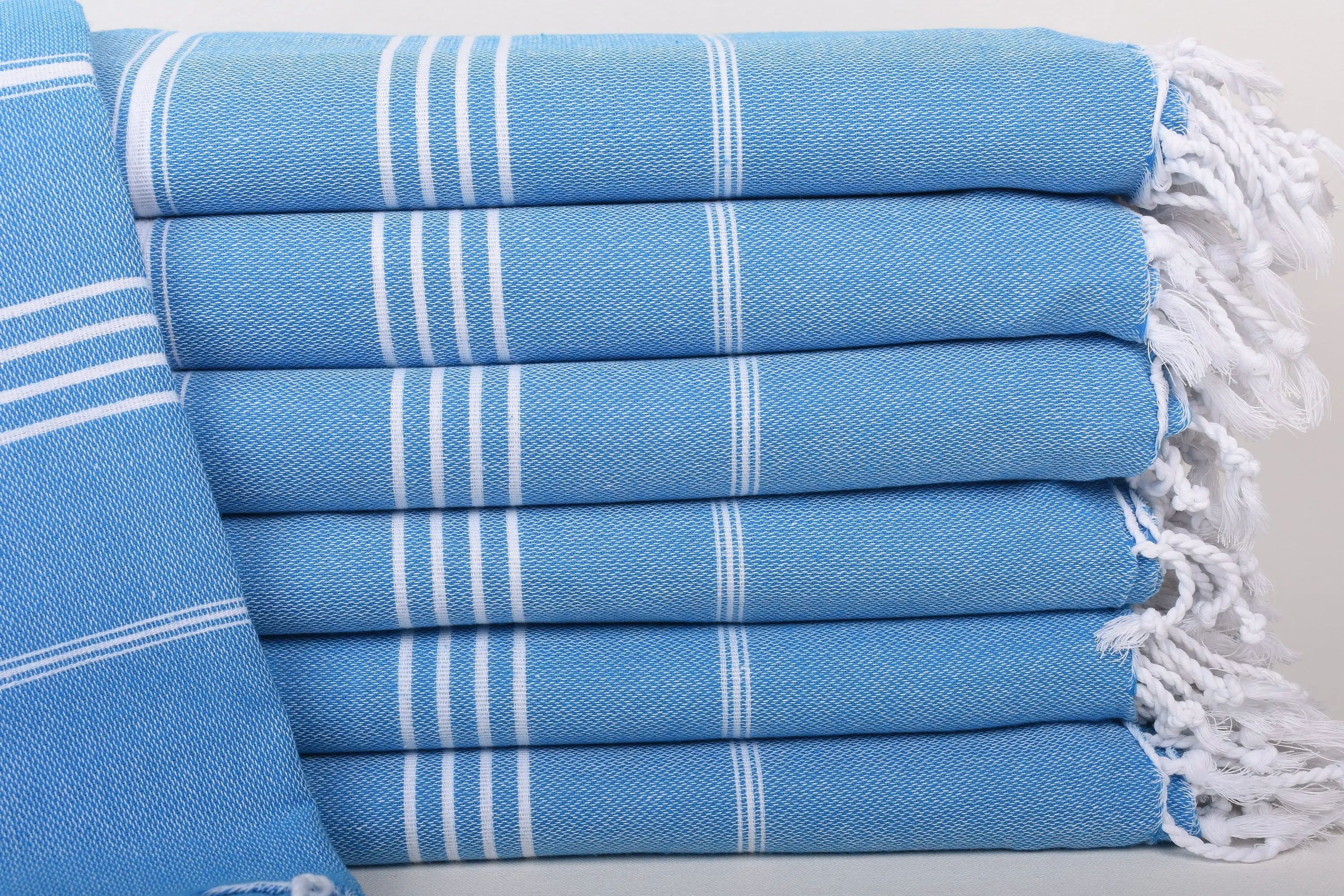 Royal Blue Striped Throw Blanket Couch, 87x63 Inches, Organic Cotton - 1