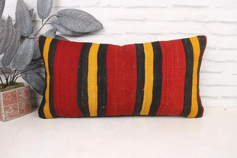 Christmas Cushion Cover, Throw Kilim Pillow, Turkish Kilim Pillow, Boho Pillow, Pillow Case, 12x24 Red Cushion Case, Tapestry Pillow Cover - 1