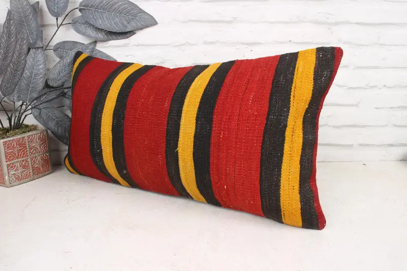 Christmas Cushion Cover, Throw Kilim Pillow, Turkish Kilim Pillow, Boho Pillow, Pillow Case, 12x24 Red Cushion Case, Tapestry Pillow Cover - 4
