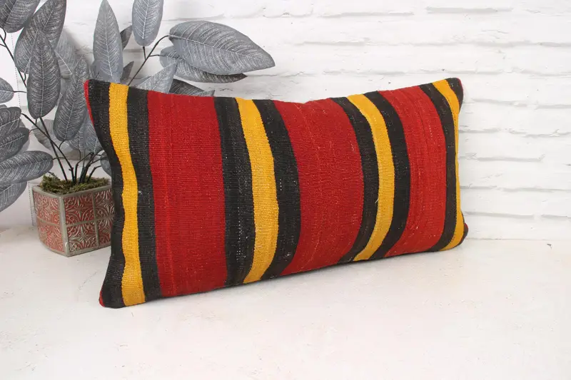 Christmas Cushion Cover, Throw Kilim Pillow, Turkish Kilim Pillow, Boho Pillow, Pillow Case, 12x24 Red Cushion Case, Tapestry Pillow Cover - 3