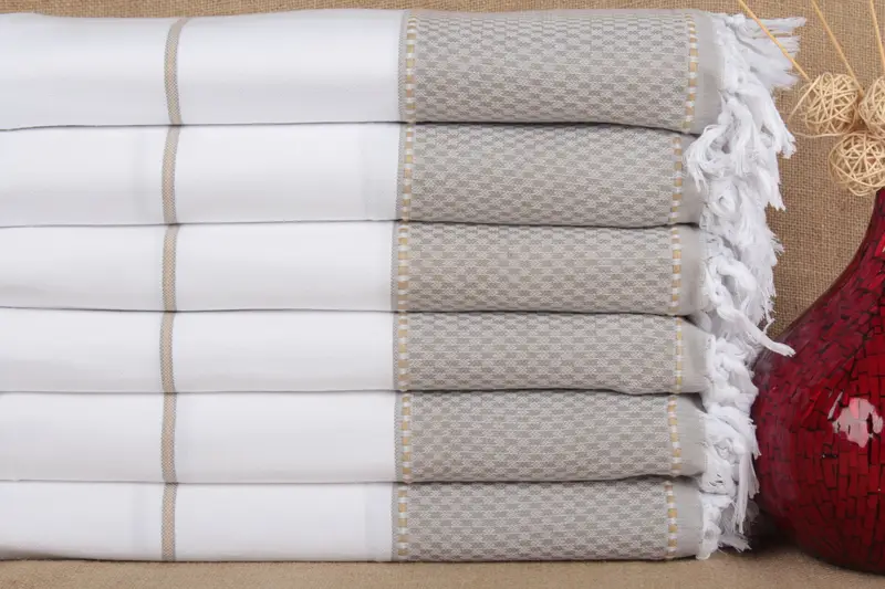 Organic Beach Towel Striped Beige, 40x71 Inches