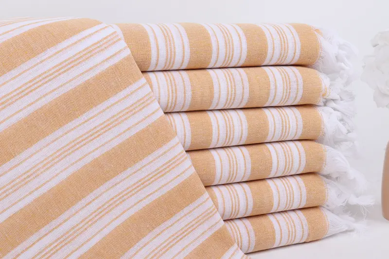 Ona Hediye Koyu Sarı Pamuklu Havlu Çizgili, 40x71 İnç