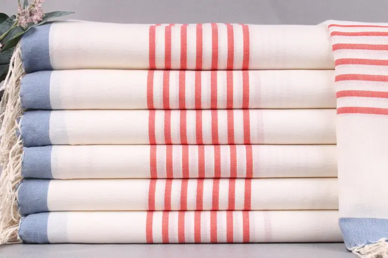 Monogrammed Beach Towel Turkish Cotton, Vermilion-Dark Gray Stripes, 40x71 Inches