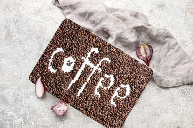 カフェ風強化ガラスまな板、ブラウン柄デザイン