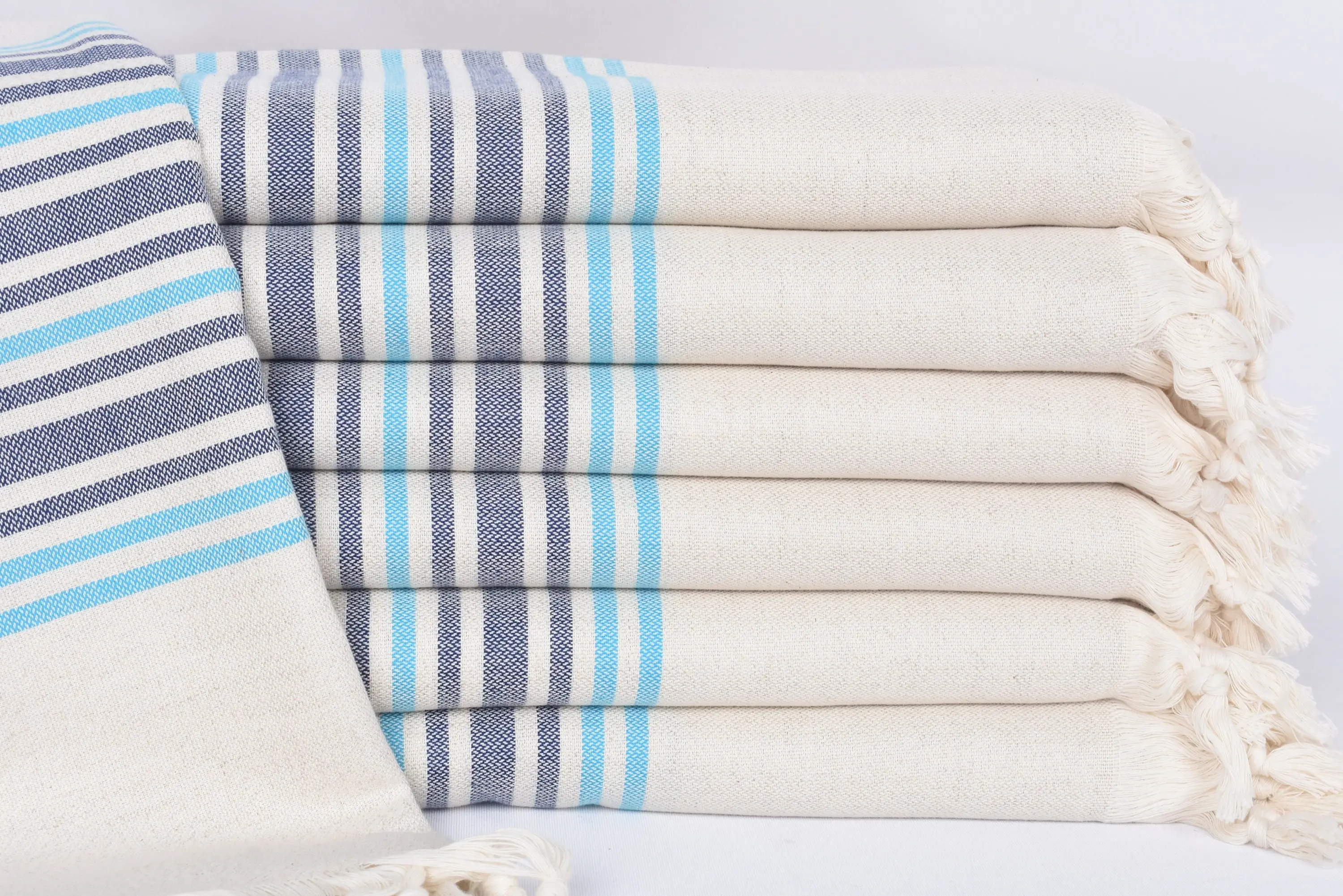 Personalized Beach Towel Turquoise-Navy Blue Stripes, 70x40 Inches - 1