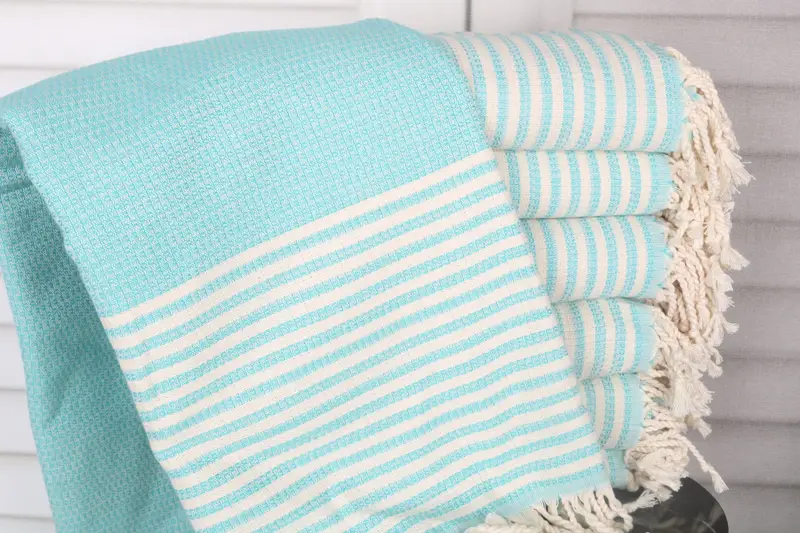 Striped Towel Turquoise Cotton Bachelorette Gift Towel, 40x67 Inches