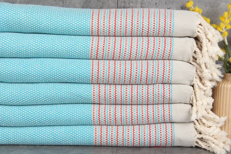 Personalized Towels Monogrammed Turkish Cotton Red-Turquoise, 40x63 Inches