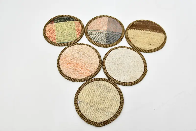 Bohemian Round Coasters, White and Beige Bohemian Coasters