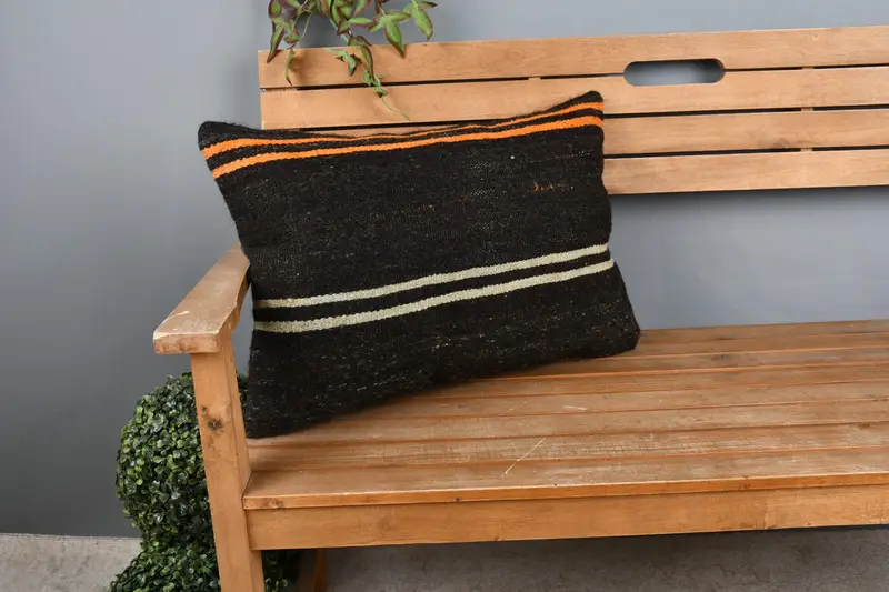 Turkish Kilim Pillow, Cushion, Seat Pillow Sham, 16x24 Brown Pillow, Decorative Throw Pillow Sham, Pillow for Sofa, Vintage Pillow - 1