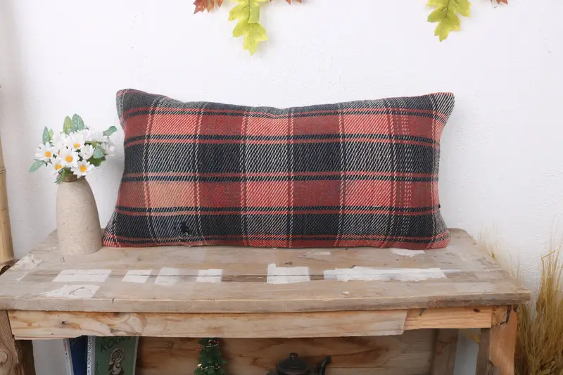 Ethnical Kilim Rug Pillow, Bright Cushion Case, 12x24 Brown Pillow Sham, Pillow for Sofa, Cushion Case, Boho Pillow Sham Cover - 1