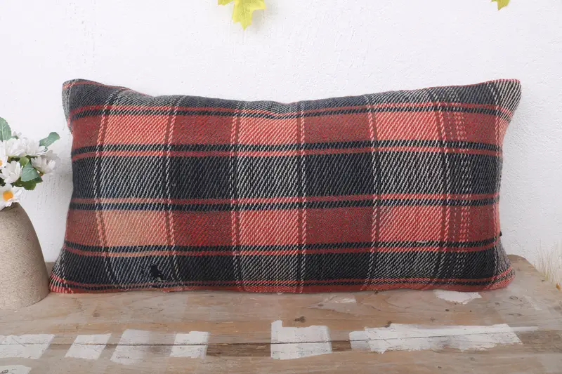Ethnical Kilim Rug Pillow, Bright Cushion Case, 12x24 Brown Pillow Sham, Pillow for Sofa, Cushion Case, Boho Pillow Sham Cover - 2