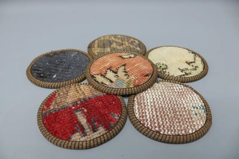 Bohemian Round Coaster, Red and Brown Turkish Kilim Coaster