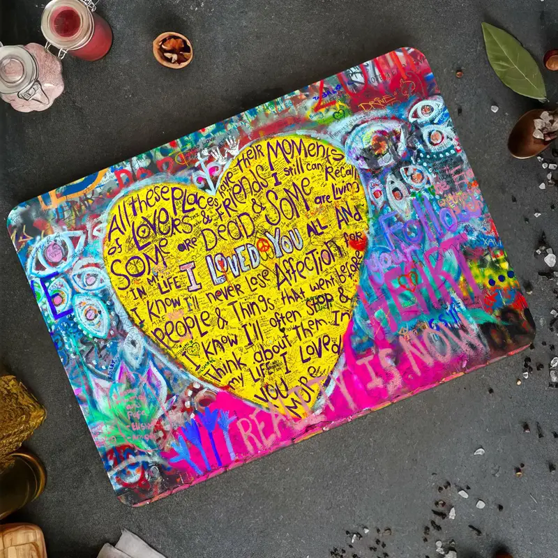 Artful Glass Cutting Board with Banksy Graffiti Design