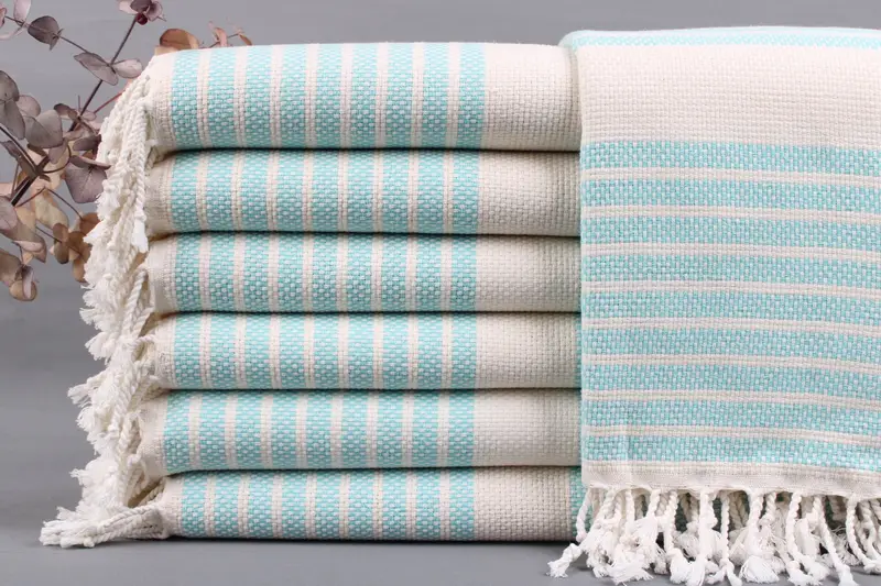 Bath Towel Striped Beige Handmade Organic Cotton, 40x75 Inches