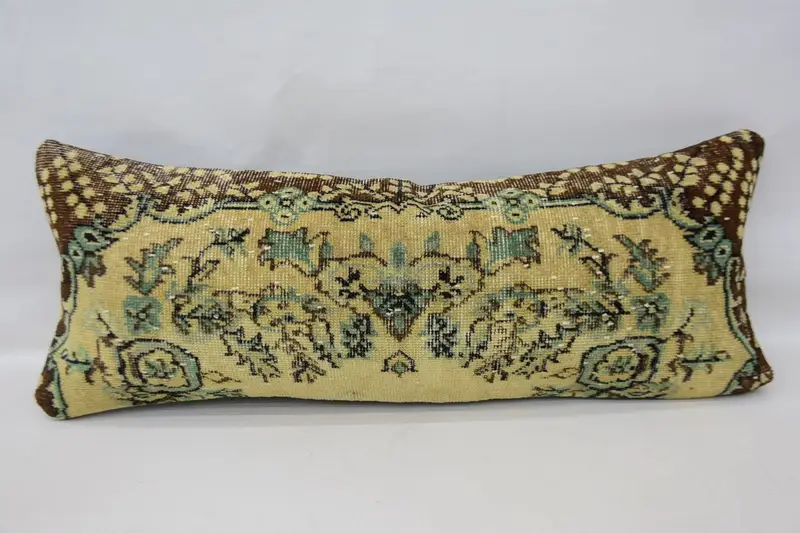 Beige & Braunes 16x42 besticktes Wurfkissen, vielseitiges handgefertigtes Kissen