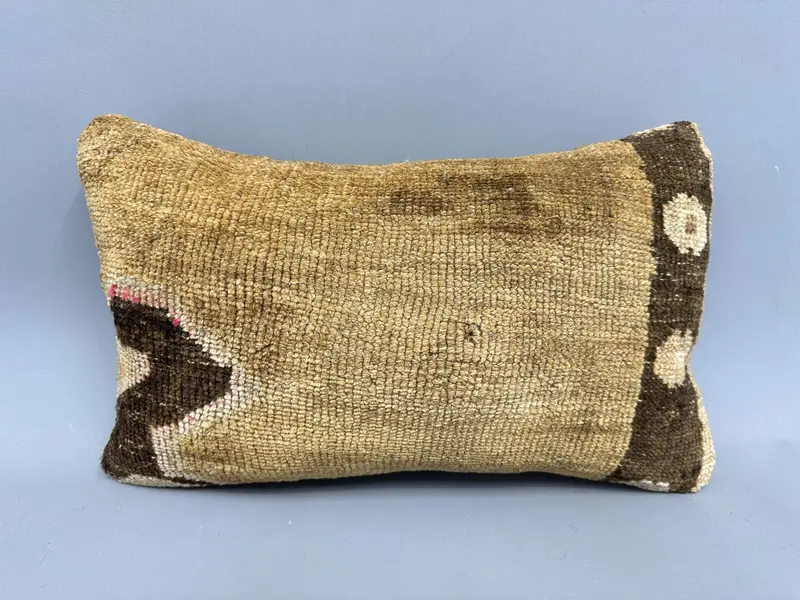 Turkish Pillow, Vintage Kilim Pillow, Comfy Throw Cushion Case, 12x20 Beige Pillow Case, Interior Designer Pillow, Pillow Cover, Sofa Pillow Sham - 4