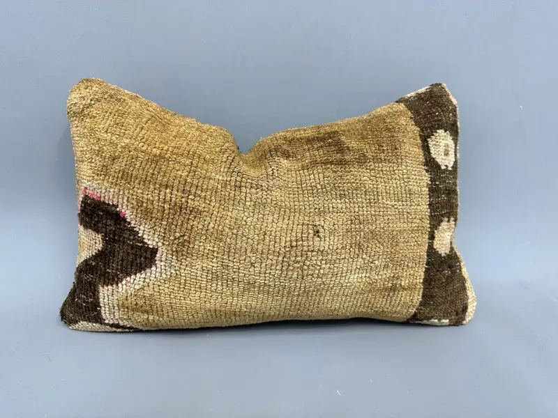 Turkish Pillow, Vintage Kilim Pillow, Comfy Throw Cushion Case, 12x20 Beige Pillow Case, Interior Designer Pillow, Pillow Cover, Sofa Pillow Sham - 1