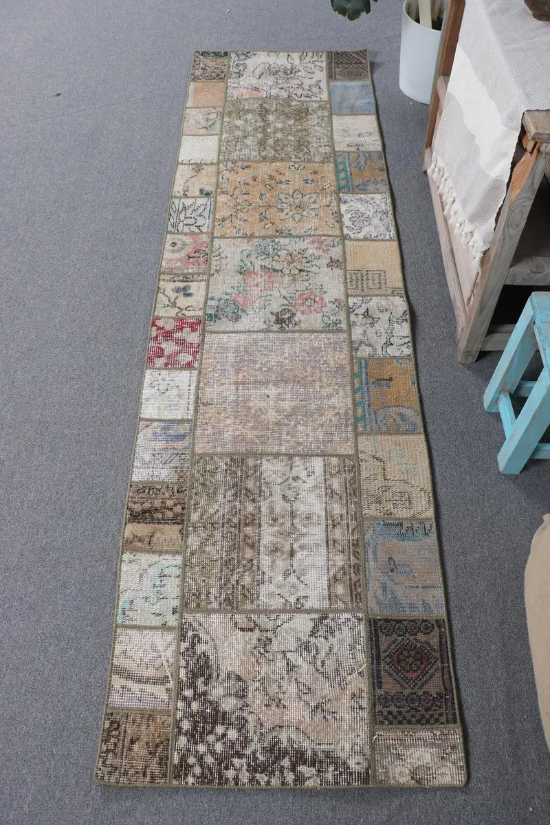 Orange, Green Floral Rug, 2,1x7,6 ft Chic Decor